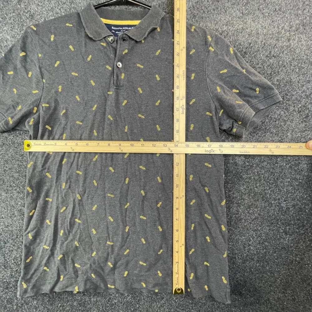 Banana Republic Mens Pineapple Print Polo Shirt Dark Charcoal Grey Yellow Medium